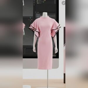 Elegant Pink Ruffle Sleeve Dress